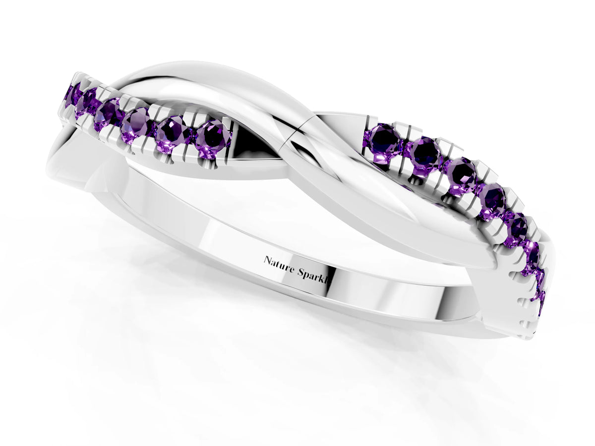 Round Amethyst Twisted Infinity Band in Silver with Prong Setting_1