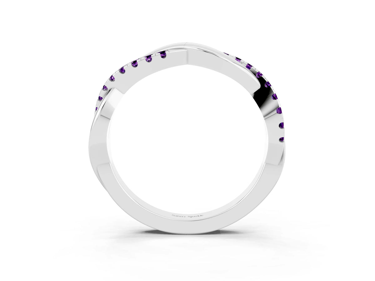 Round Amethyst Twisted Infinity Band in Silver with Prong Setting_3