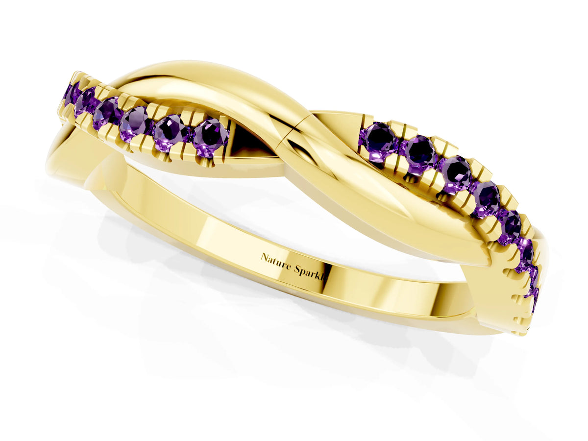 Round Amethyst Twisted Infinity Band in Yellow gold with Prong Setting_1