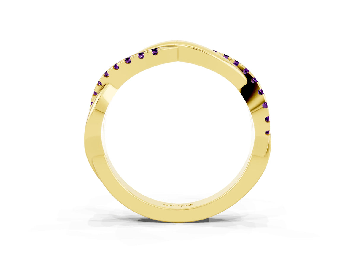 Round Amethyst Twisted Infinity Band in Yellow gold with Prong Setting_3
