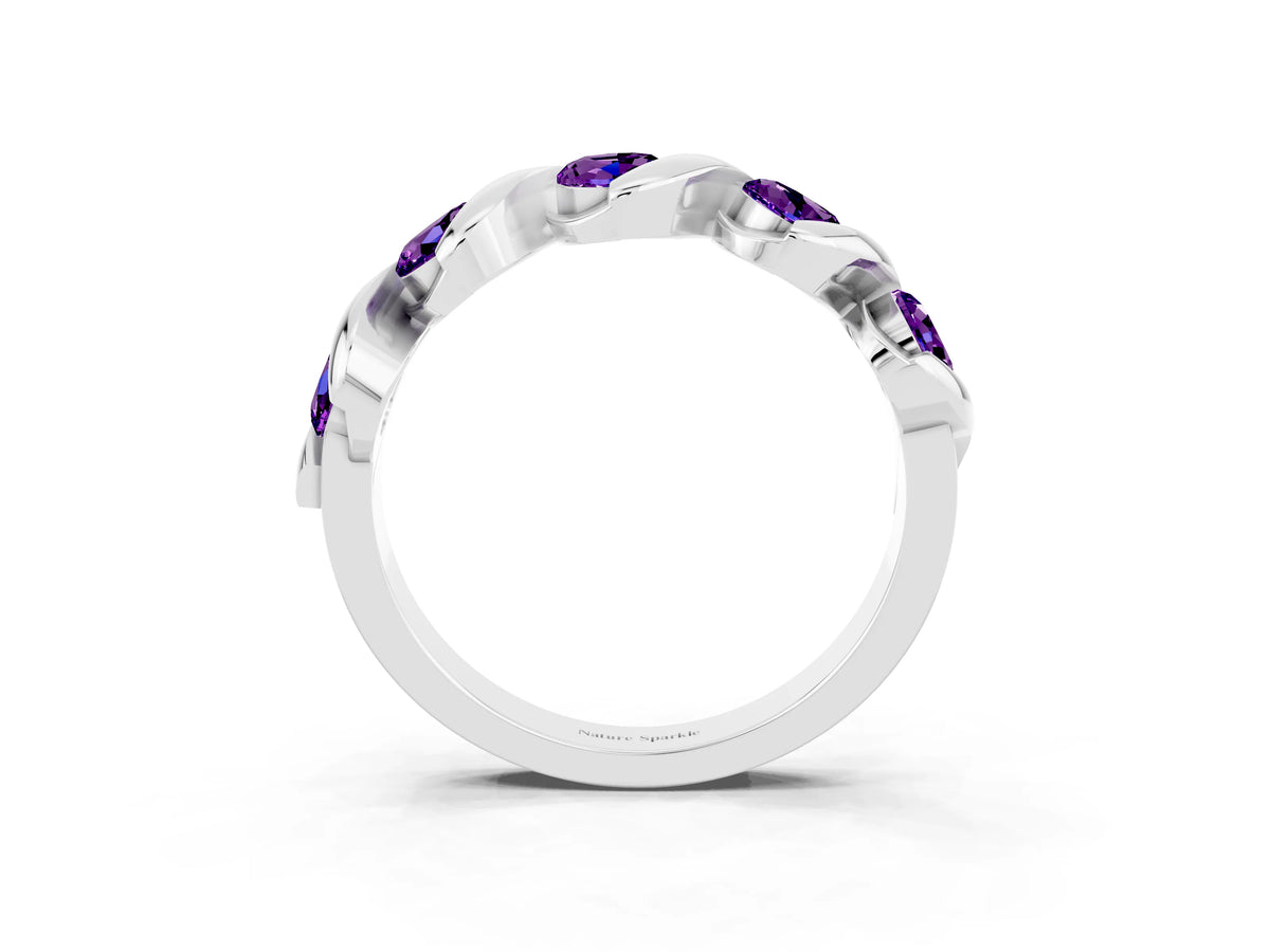 Round Amethyst Wave Band in Silver with Channel Setting and Shared Prongs_3