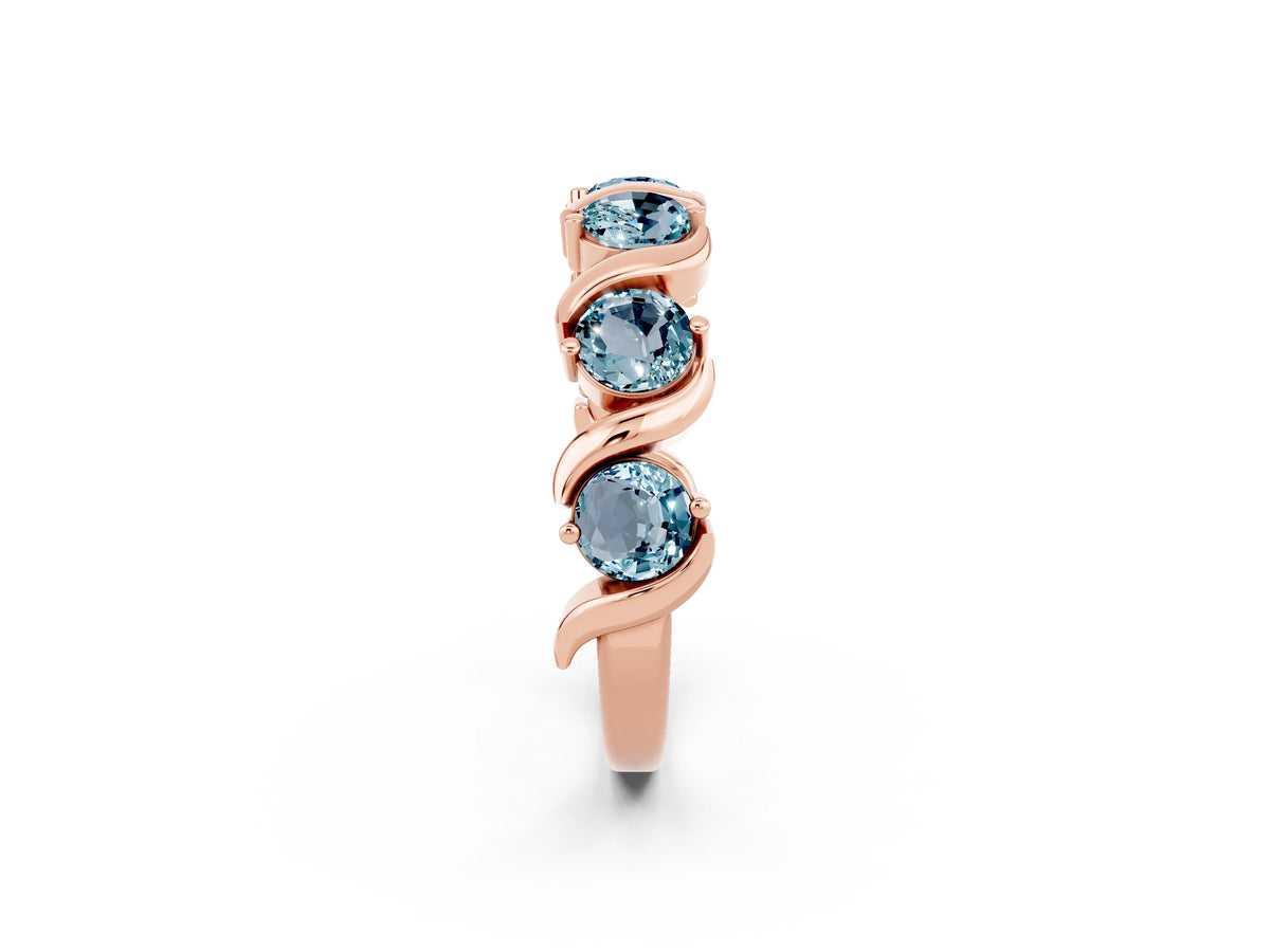 Round Aquamarine Half Eternity Band in Rose gold with Wave Prong Setting_2