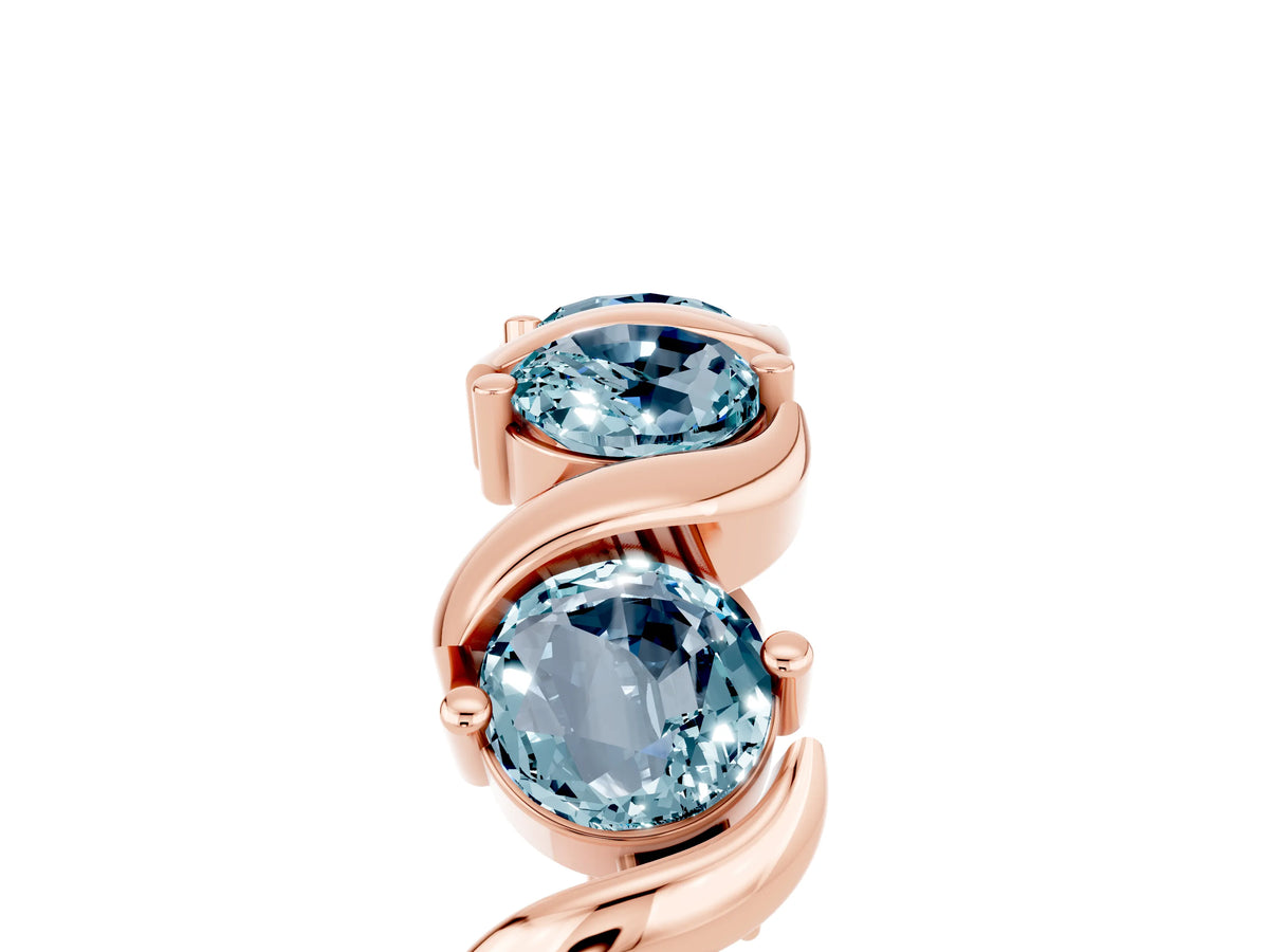 Round Aquamarine Half Eternity Band in Rose gold with Wave Prong Setting_5
