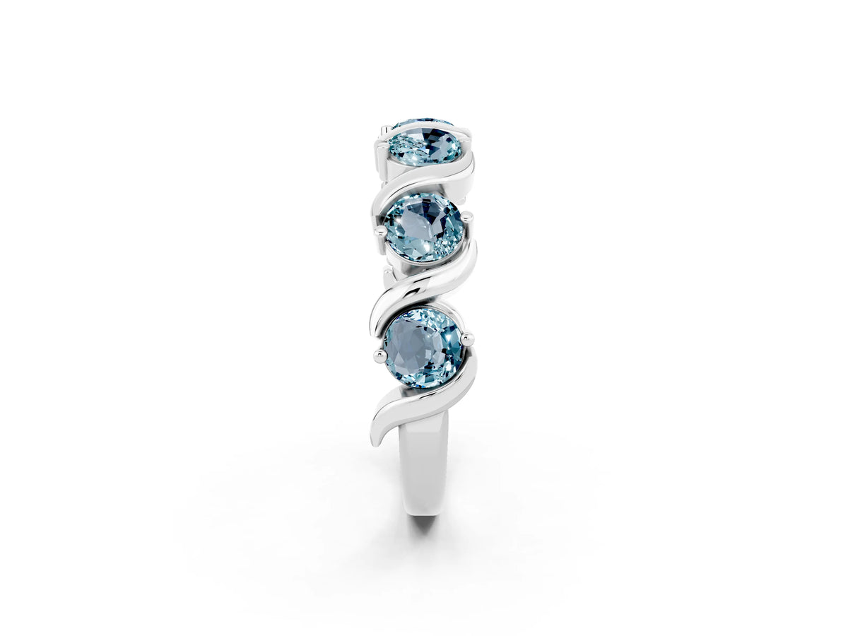 Round Aquamarine Half Eternity Band in Silver with Wave Prong Setting_2