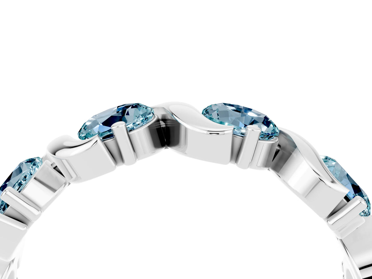 Round Aquamarine Half Eternity Band in Silver with Wave Prong Setting_4