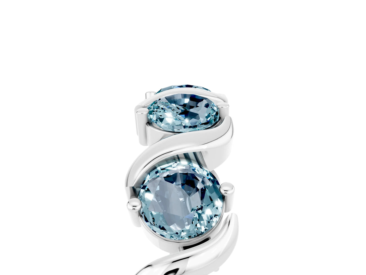 Round Aquamarine Half Eternity Band in Silver with Wave Prong Setting_5