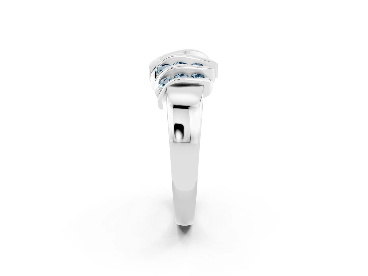 Round Aquamarine Multi-Row Crossover Band in Silver with Polished Curves_2
