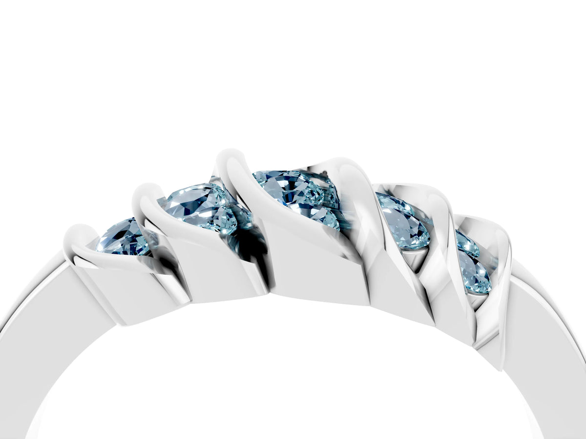 Round Aquamarine Multi-Row Crossover Band in Silver with Polished Curves_4