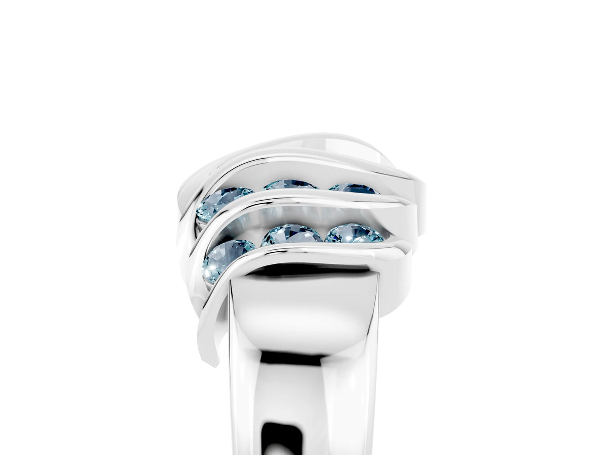 Round Aquamarine Multi-Row Crossover Band in Silver with Polished Curves_5