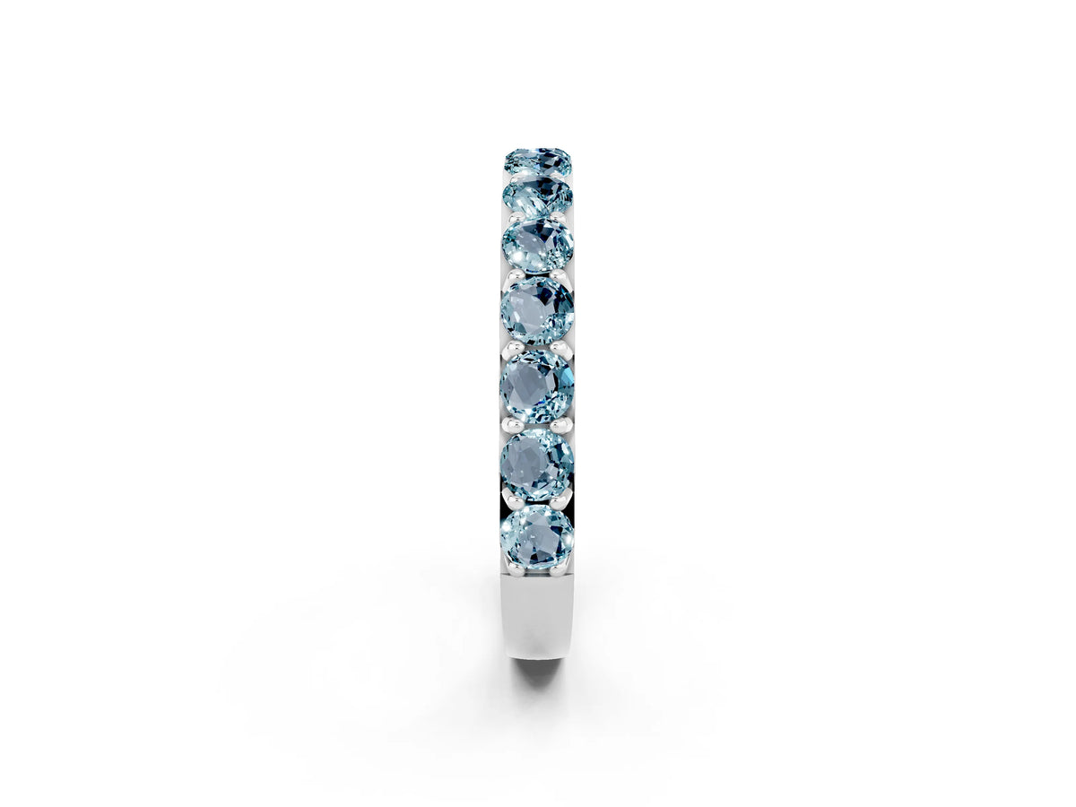 Round Aquamarine Polished Half Eternity Band in Platinum with Classic Prong Setting_2