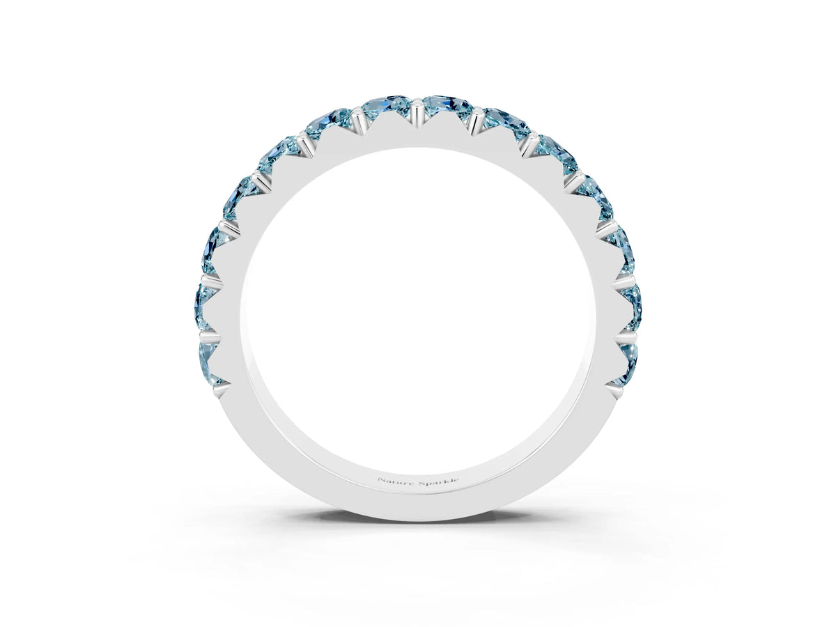 Round Aquamarine Polished Half Eternity Band in Silver with Classic Prong Setting_3