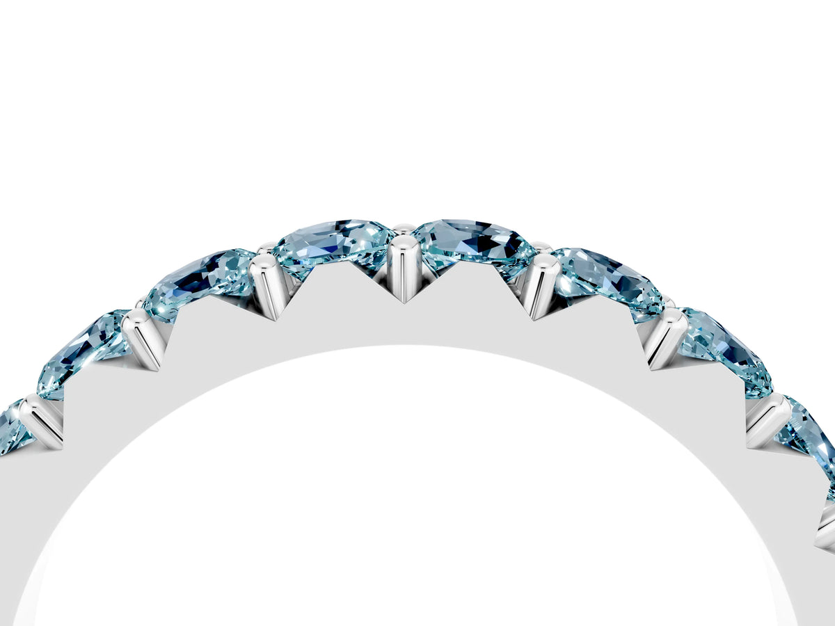 Round Aquamarine Polished Half Eternity Band in White gold with Classic Prong Setting_4