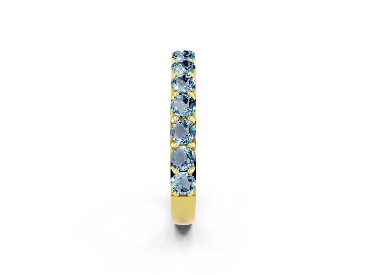 Round Aquamarine Polished Half Eternity Band in Yellow gold with Classic Prong Setting_2