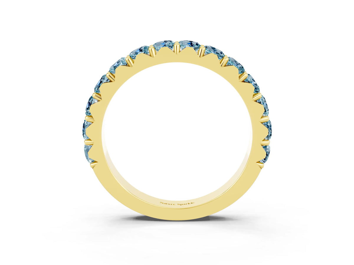 Round Aquamarine Polished Half Eternity Band in Yellow gold with Classic Prong Setting_3