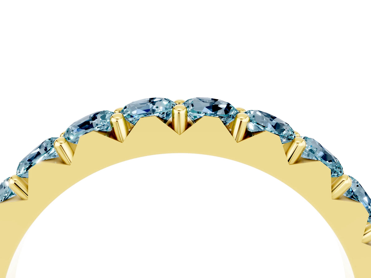 Round Aquamarine Polished Half Eternity Band in Yellow gold with Classic Prong Setting_4