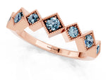 Round Aquamarine Square Bezel Chevron Band in Rose gold with Milgrain Detailing_1