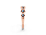 Round Aquamarine Square Bezel Chevron Band in Rose gold with Milgrain Detailing_2