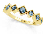 Round Aquamarine Square Bezel Chevron Band in Yellow gold with Milgrain Detailing_1