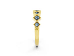 Round Aquamarine Square Bezel Chevron Band in Yellow gold with Milgrain Detailing_2