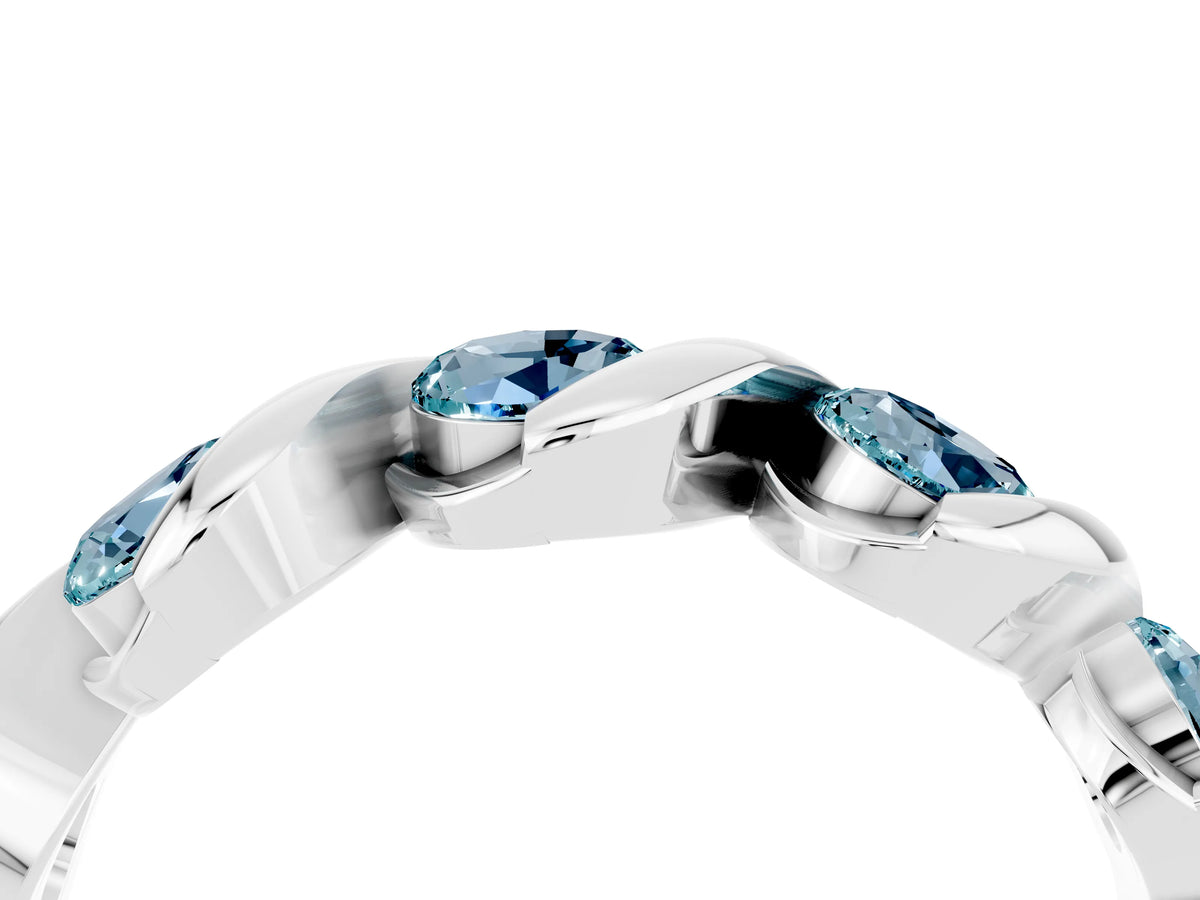 Round Aquamarine Wave Band in White gold with Channel Setting and Shared Prongs_4