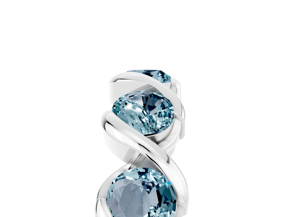 Round Aquamarine Wave Band in White gold with Channel Setting and Shared Prongs_5