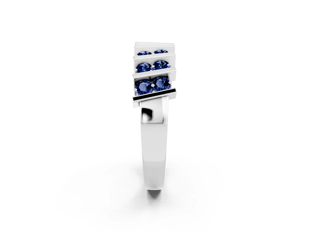 Round Blue Sapphire Anniversary Band in White gold with Channel Setting and Vertical Prongs_2