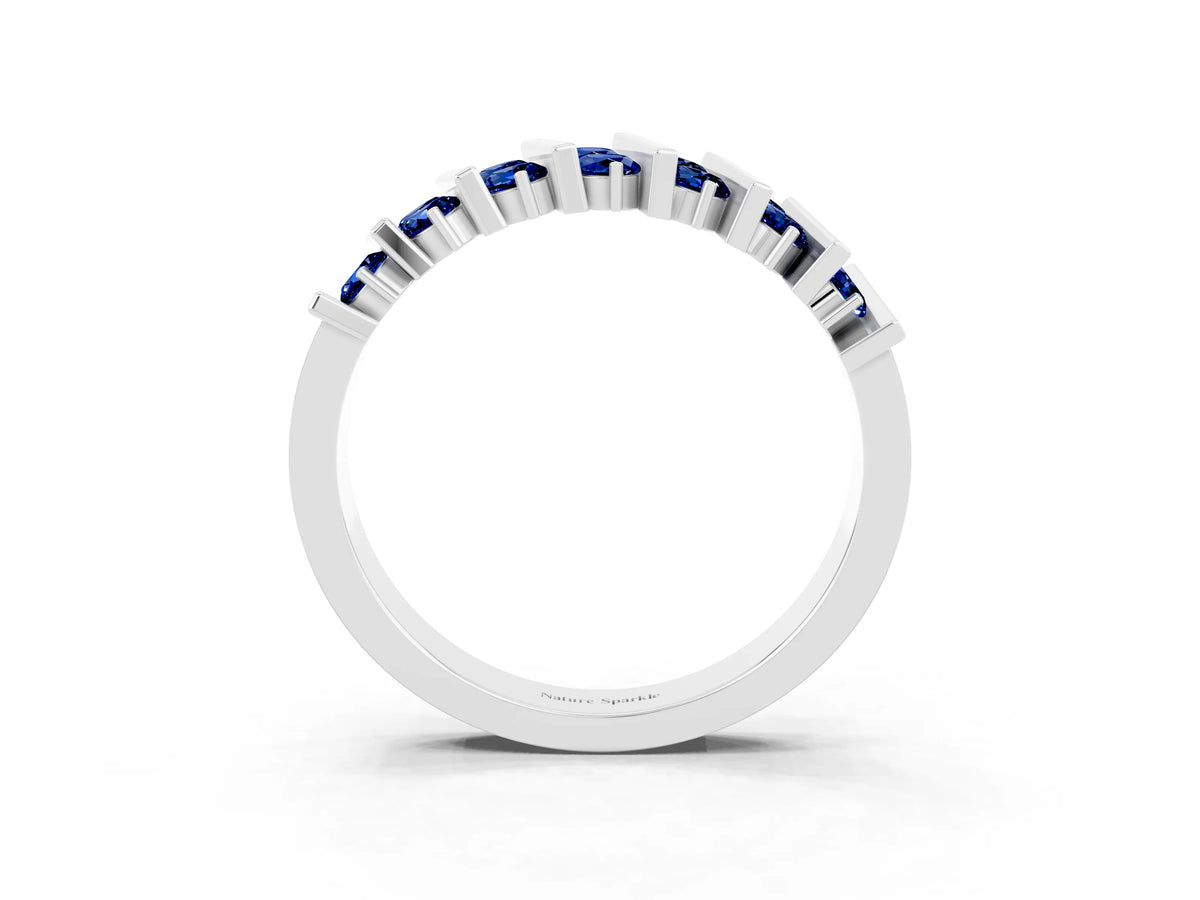 Round Blue Sapphire Anniversary Band in White gold with Channel Setting and Vertical Prongs_3