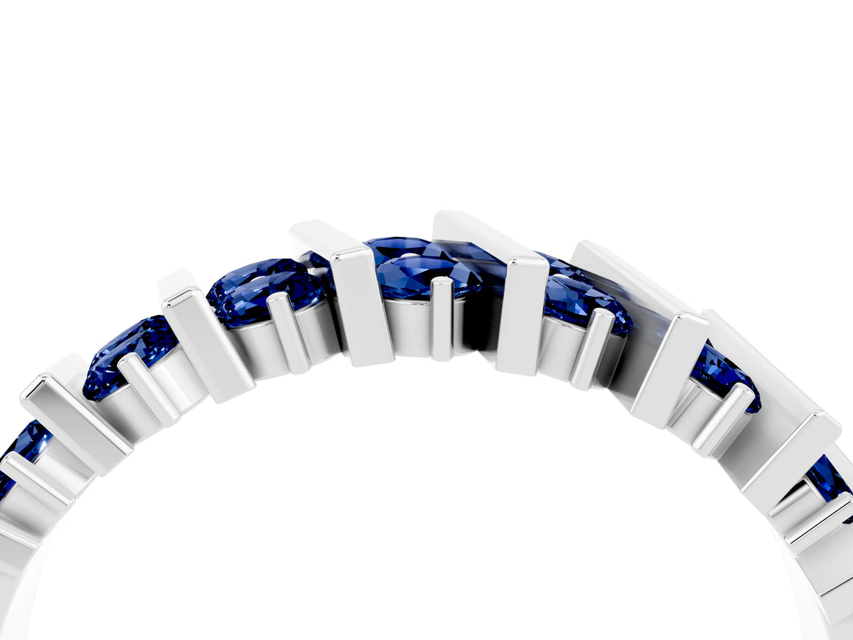 Round Blue Sapphire Anniversary Band in White gold with Channel Setting and Vertical Prongs_4