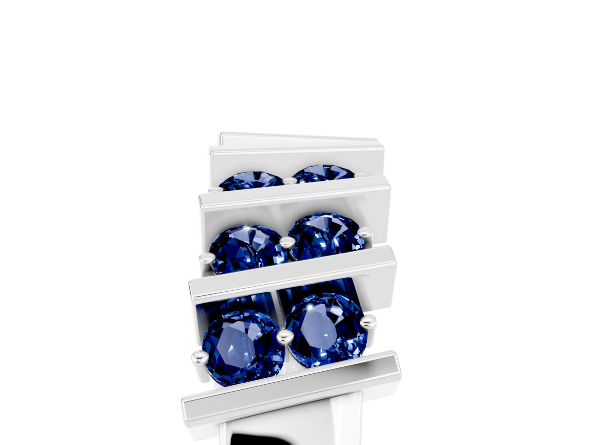 Round Blue Sapphire Anniversary Band in White gold with Channel Setting and Vertical Prongs_5