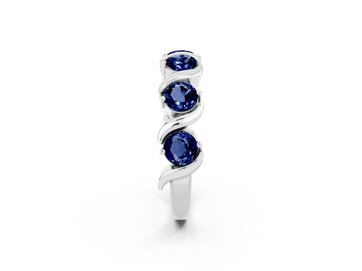 Round Blue Sapphire Half Eternity Band in Platinum with Wave Prong Setting_2