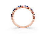 Round Blue Sapphire Half Eternity Band in Rose gold with Wave Prong Setting_3