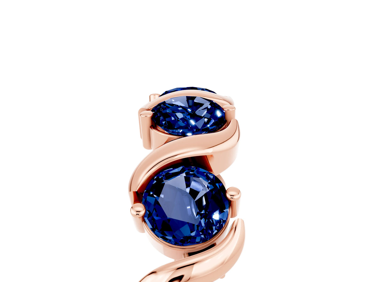Round Blue Sapphire Half Eternity Band in Rose gold with Wave Prong Setting_5