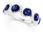 Round Blue Sapphire Half Eternity Band in Silver with Wave Prong Setting_1
