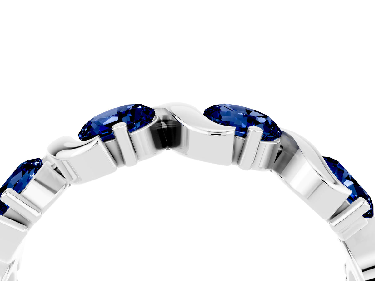 Round Blue Sapphire Half Eternity Band in Silver with Wave Prong Setting_4
