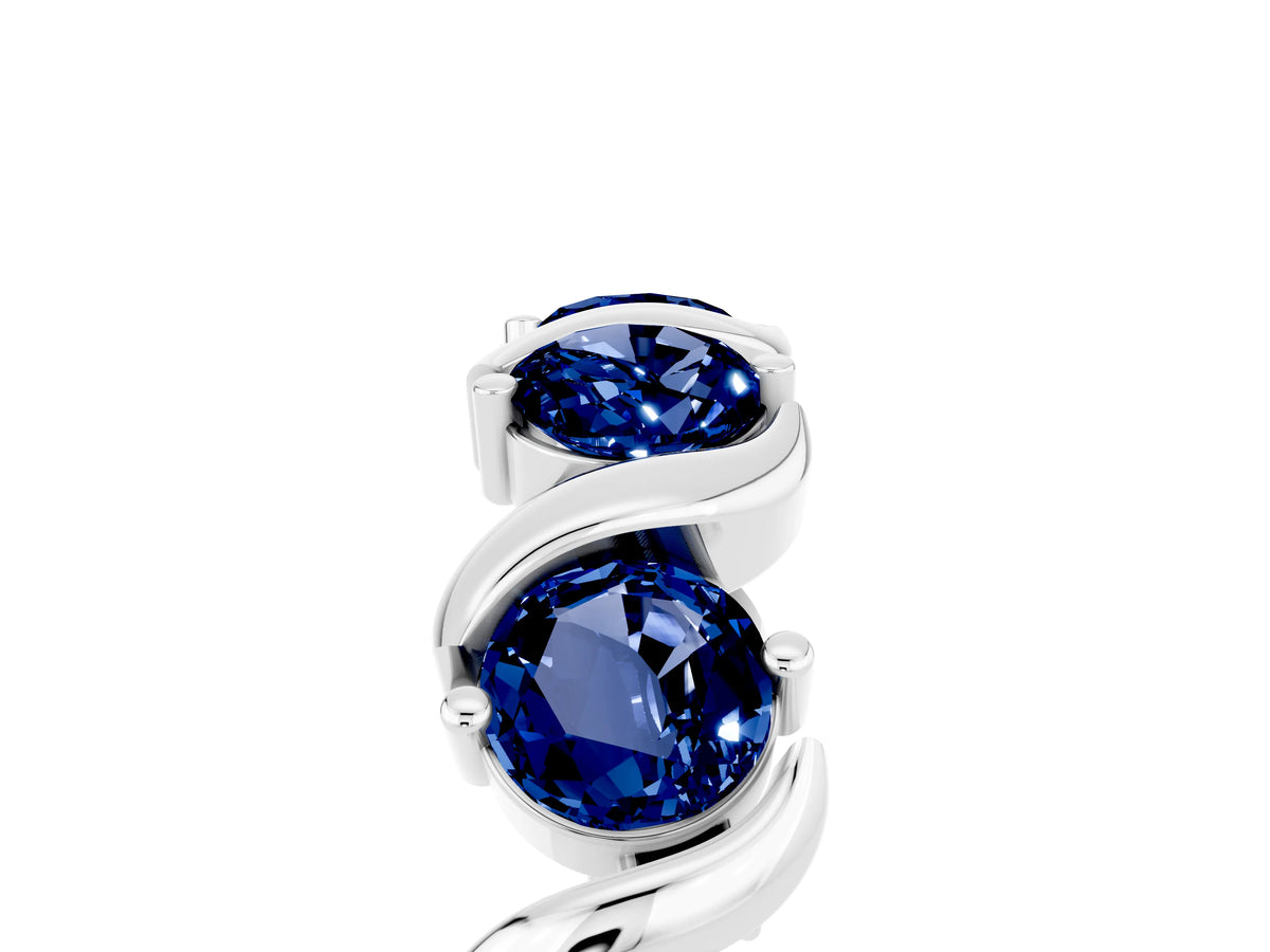 Round Blue Sapphire Half Eternity Band in Silver with Wave Prong Setting_5