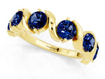Round Blue Sapphire Half Eternity Band in Yellow gold with Wave Prong Setting_1