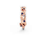 Round Blue Sapphire Leaf Motif Eternity Band in Rose gold with Bezel Setting_2