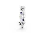 Round Blue Sapphire Leaf Motif Eternity Band in White gold with Bezel Setting_2
