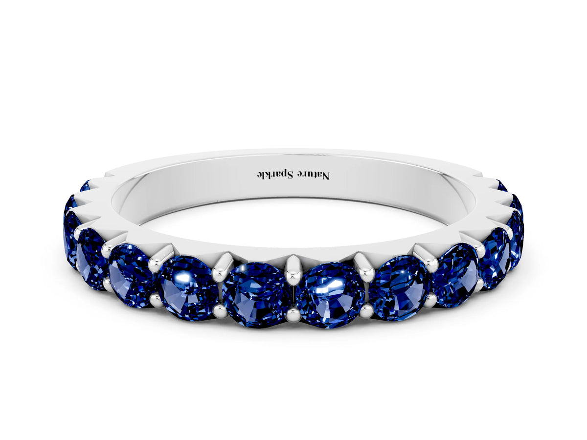 Round Blue Sapphire Polished Half Eternity Band in Platinum with Classic Prong Setting