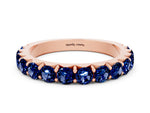 Round Blue Sapphire Polished Half Eternity Band in Rose gold with Classic Prong Setting