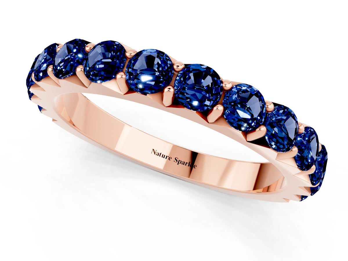 Round Blue Sapphire Polished Half Eternity Band in Rose gold with Classic Prong Setting_1