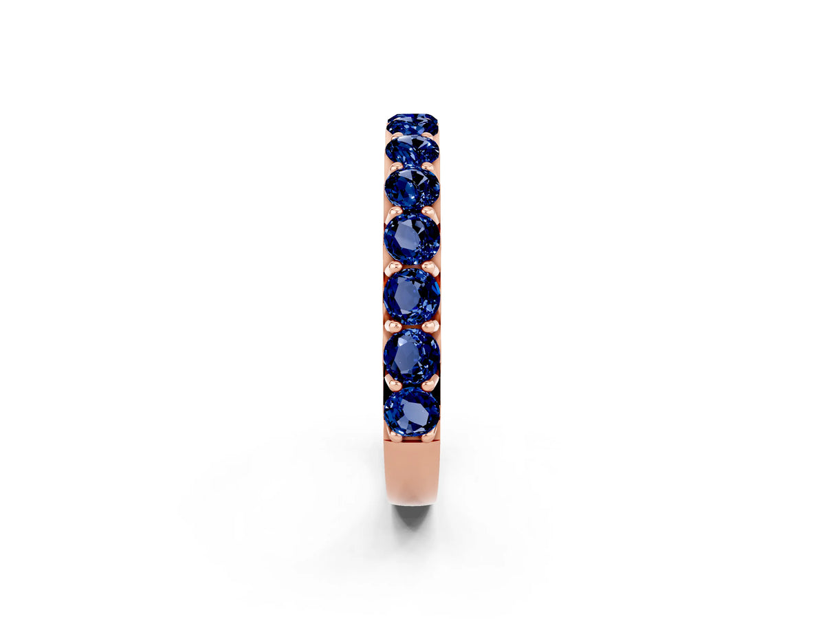 Round Blue Sapphire Polished Half Eternity Band in Rose gold with Classic Prong Setting_2