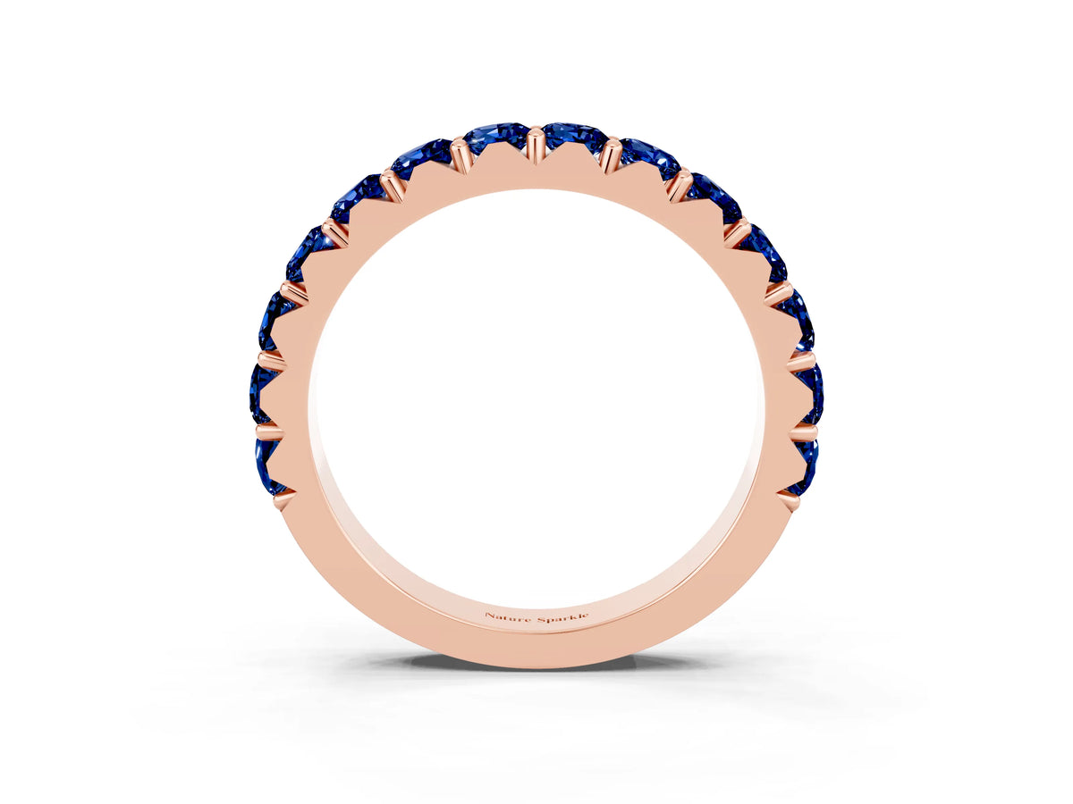 Round Blue Sapphire Polished Half Eternity Band in Rose gold with Classic Prong Setting_3