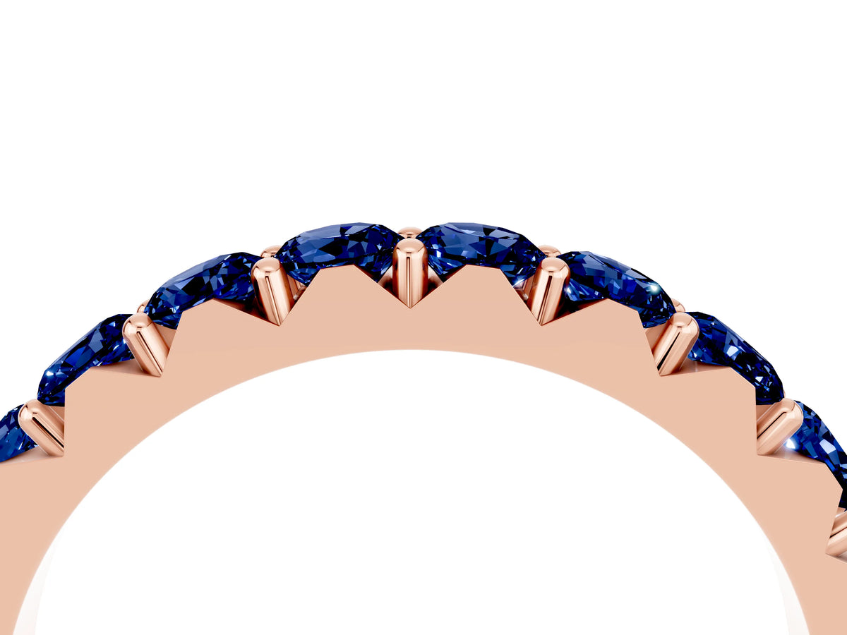 Round Blue Sapphire Polished Half Eternity Band in Rose gold with Classic Prong Setting_4