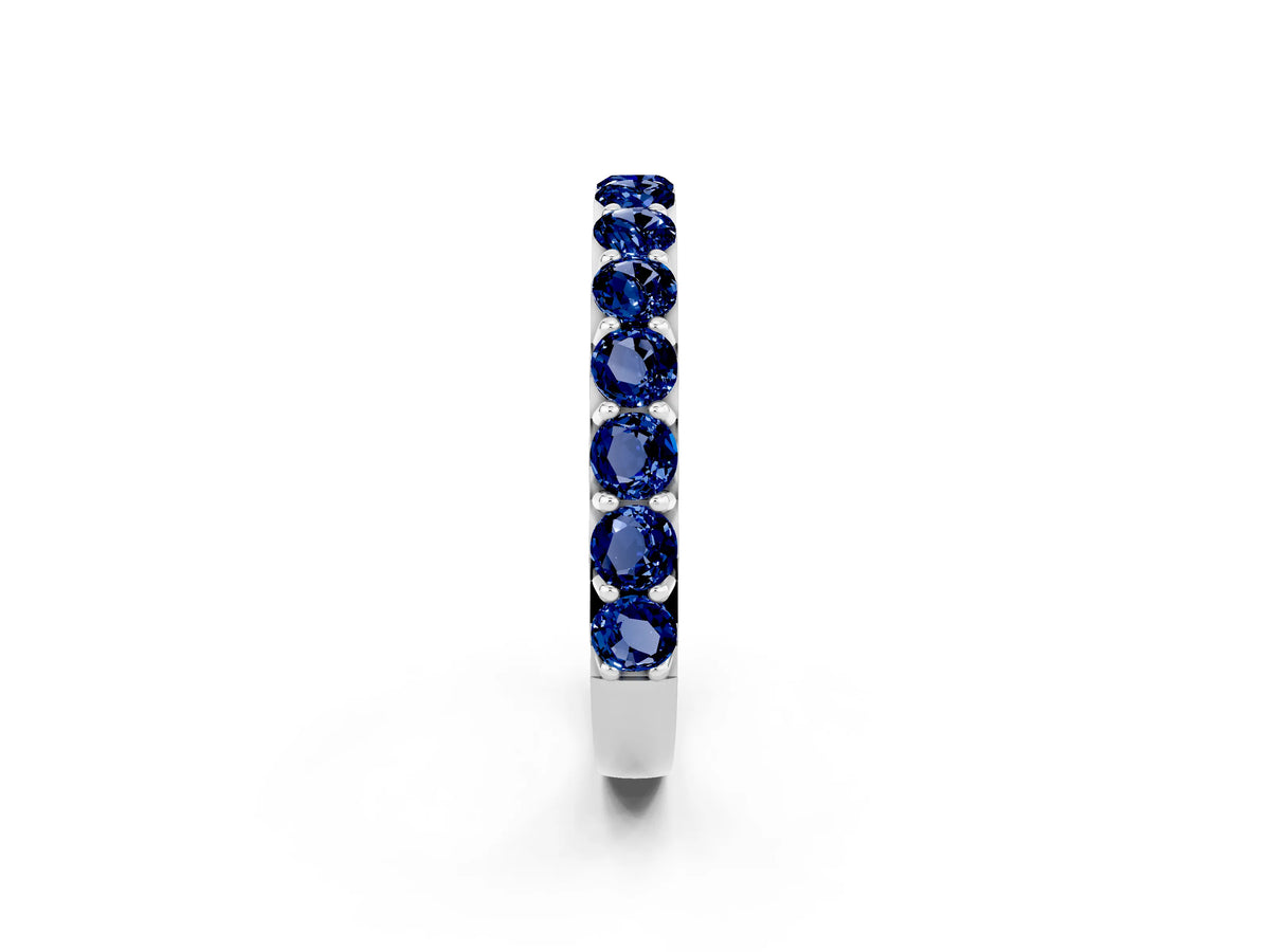Round Blue Sapphire Polished Half Eternity Band in White gold with Classic Prong Setting_2