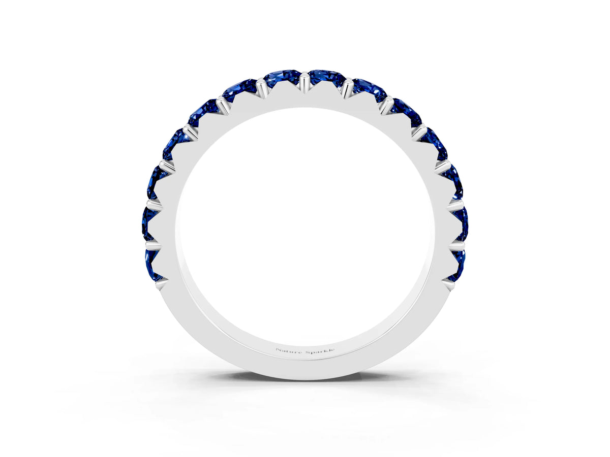 Round Blue Sapphire Polished Half Eternity Band in White gold with Classic Prong Setting_3