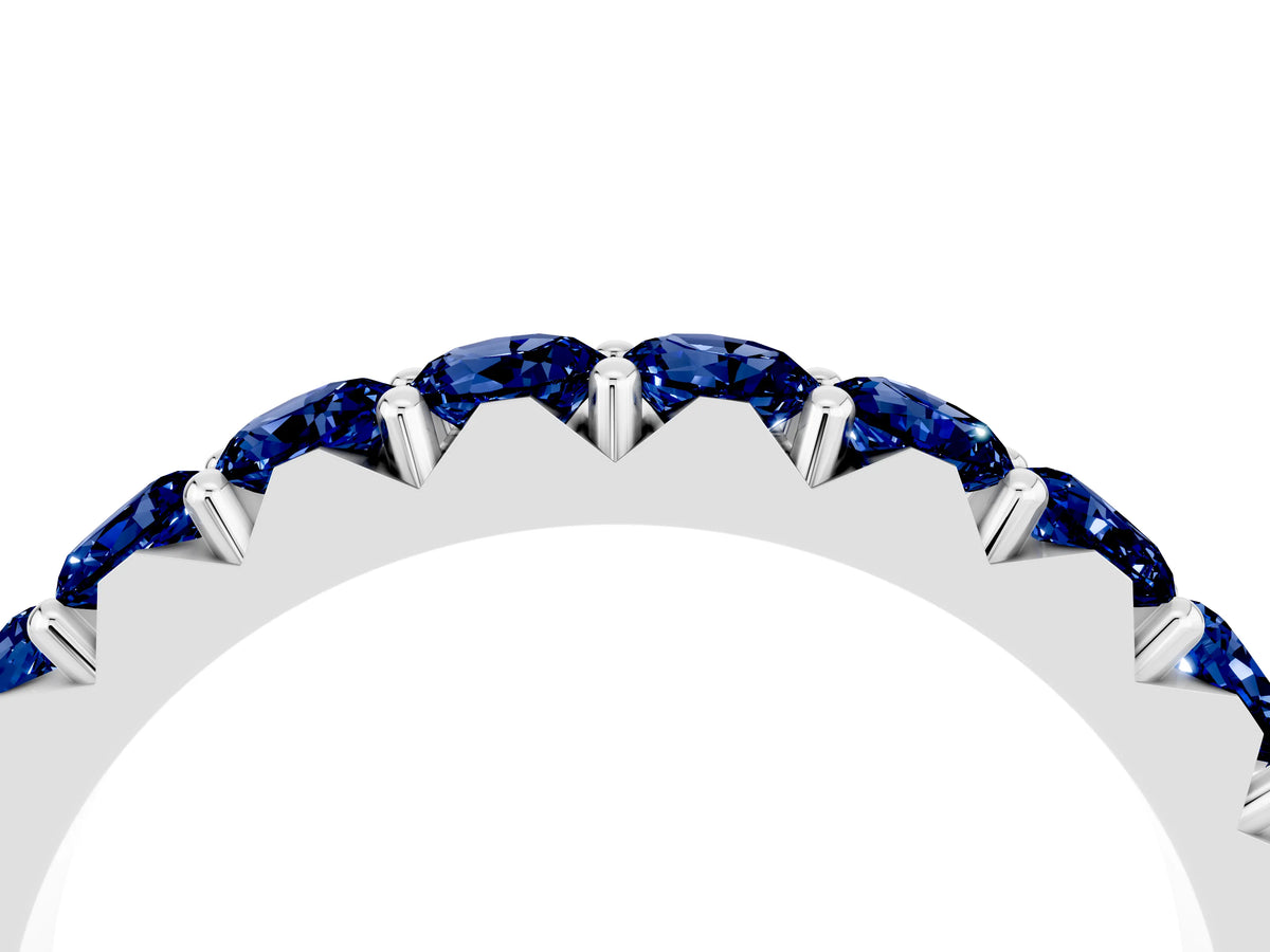 Round Blue Sapphire Polished Half Eternity Band in White gold with Classic Prong Setting_4