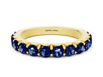Round Blue Sapphire Polished Half Eternity Band in Yellow gold with Classic Prong Setting