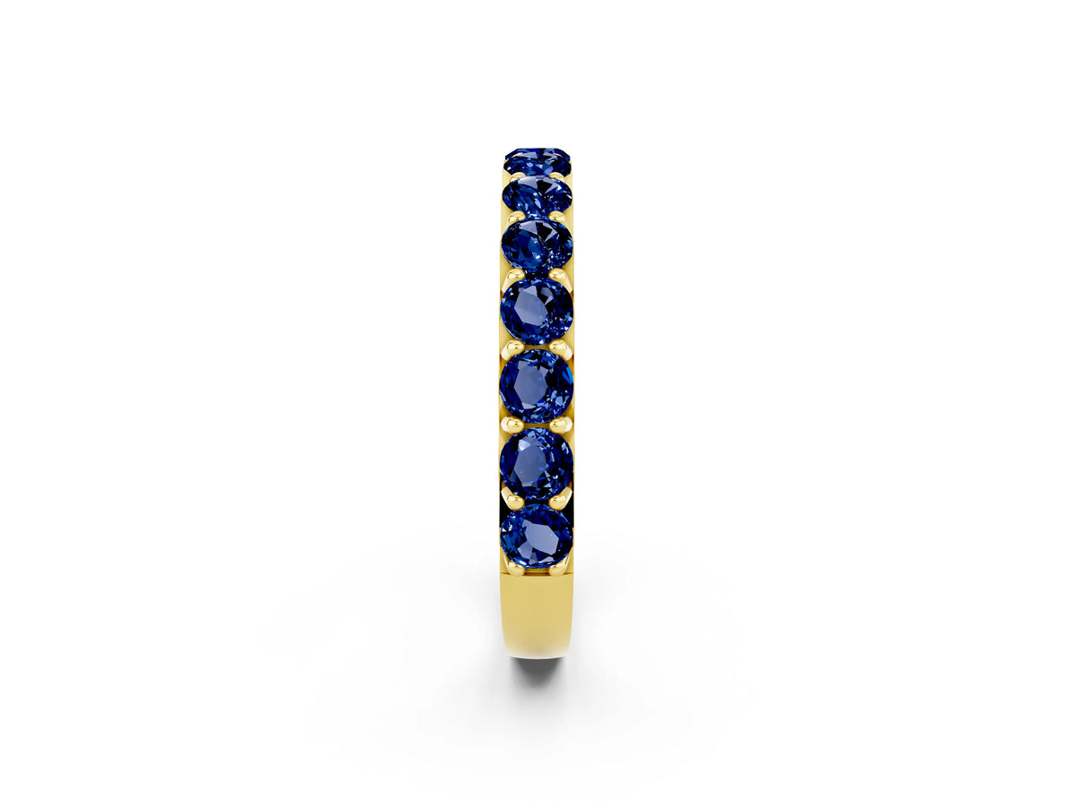 Round Blue Sapphire Polished Half Eternity Band in Yellow gold with Classic Prong Setting_2