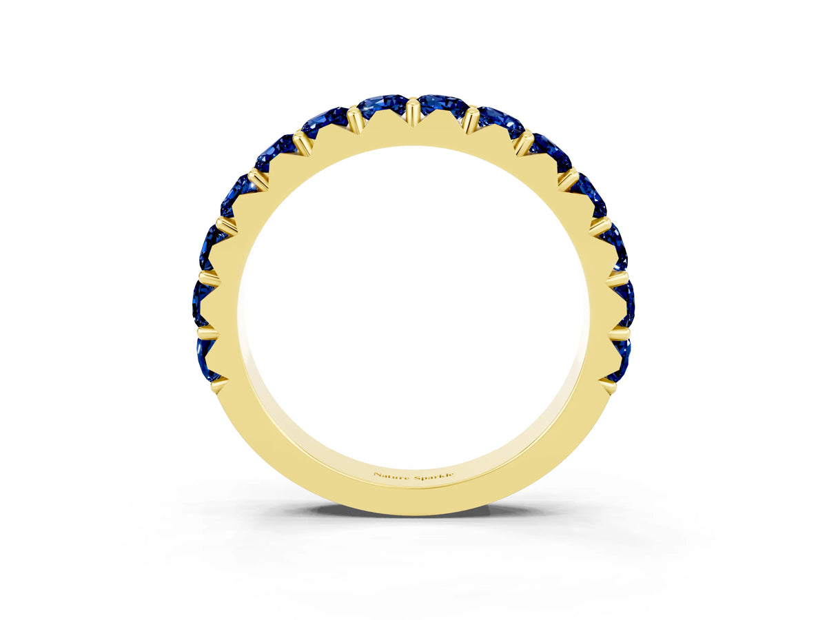 Round Blue Sapphire Polished Half Eternity Band in Yellow gold with Classic Prong Setting_3